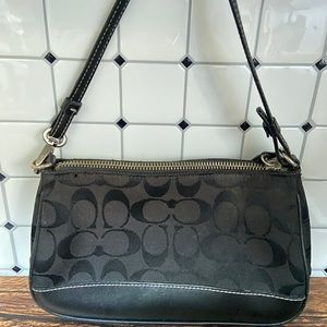 COACH Black Demi Baguette Bag Leather & Coach Embroidery